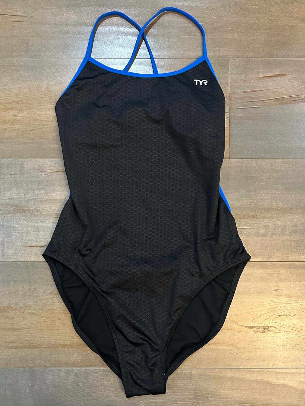 TYR Black One-Piece Swimsuit with Blue Trim